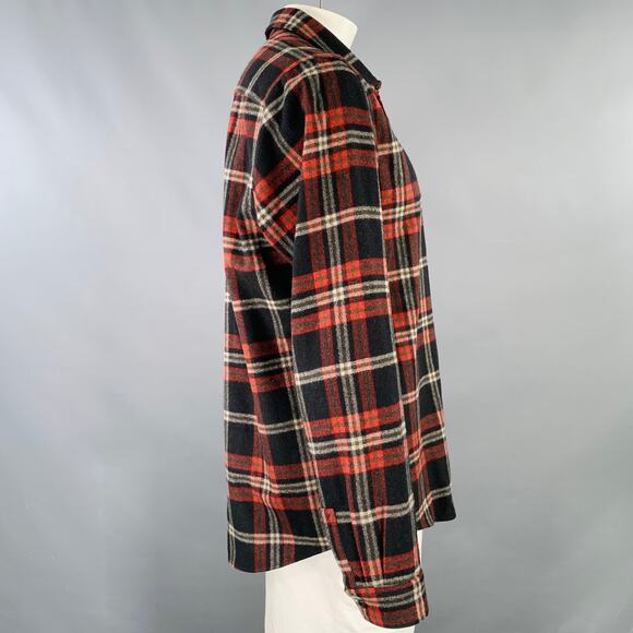 A.P.C. Size XXL Black Red Plaid Wool Blend One Pocket Long Sleeve Shirt - Picture 2 of 6